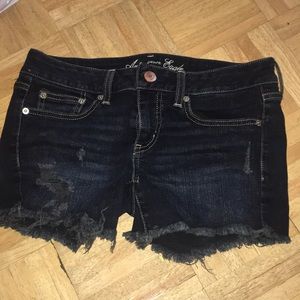 American Eagle Short Dark Denim Distressed Shorts